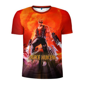 Мужская футболка 3D спортивная с принтом Duke Nukem в Новосибирске, 100% полиэстер с улучшенными характеристиками | приталенный силуэт, круглая горловина, широкие плечи, сужается к линии бедра | брутальный | взрыв | дюк нюмем | мужик | огонь | радиация | ядерный