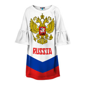Детское платье 3D с принтом RUSSIA HOCKEY в Новосибирске, 100% полиэстер | прямой силуэт, чуть расширенный к низу. Круглая горловина, на рукавах — воланы | 2015 | 2016 | 2017 | hockey | hokey | ru | russia | russian | team | герб | россии | россия | ру | сборная | состав | хоккей | чм | чм2017