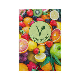 Обложка для паспорта матовая кожа с принтом Vegetarian в Новосибирске, натуральная матовая кожа | размер 19,3 х 13,7 см; прозрачные пластиковые крепления | fruits | vegan | vegetables | vegetarian | веган | вегетарианство | еда | овощи | фрукты