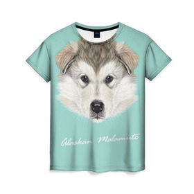 Женская футболка 3D с принтом Alaskan Malamute в Новосибирске, 100% полиэфир ( синтетическое хлопкоподобное полотно) | прямой крой, круглый вырез горловины, длина до линии бедер | alaskan malamute | dog | puppy | маламут | собака | хаски | щенок