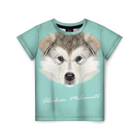 Детская футболка 3D с принтом Alaskan Malamute в Новосибирске, 100% гипоаллергенный полиэфир | прямой крой, круглый вырез горловины, длина до линии бедер, чуть спущенное плечо, ткань немного тянется | alaskan malamute | dog | puppy | маламут | собака | хаски | щенок
