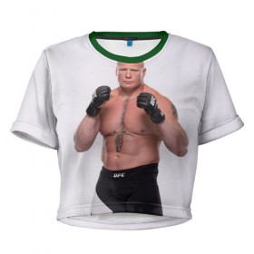 Женская футболка 3D укороченная с принтом Брок Леснар 6 в Новосибирске, 100% полиэстер | круглая горловина, длина футболки до линии талии, рукава с отворотами | brock edward lesnar | американский футбол | борец | брок эдвард леснар | зверь | мма | рестлер