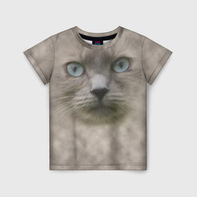 Детская футболка 3D с принтом Кошка в Новосибирске, 100% гипоаллергенный полиэфир | прямой крой, круглый вырез горловины, длина до линии бедер, чуть спущенное плечо, ткань немного тянется | глаза | животные | кот | котенок | кошка | мордочка | нос | усы