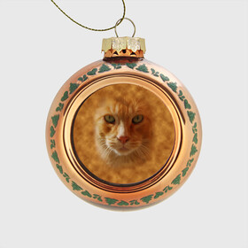 Стеклянный ёлочный шар с принтом Рыжий котик в Новосибирске, Стекло | Диаметр: 80 мм | Тематика изображения на принте: животные | кот | котенок | котик | кошка | мордочка | рыжий