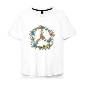 Мужская футболка хлопок Oversize с принтом peace flowers в Новосибирске, 100% хлопок | свободный крой, круглый ворот, “спинка” длиннее передней части | Тематика изображения на принте: flowers | peace | мир | цветы