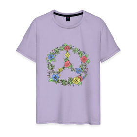 Мужская футболка хлопок с принтом peace flowers в Новосибирске, 100% хлопок | прямой крой, круглый вырез горловины, длина до линии бедер, слегка спущенное плечо. | flowers | peace | мир | цветы