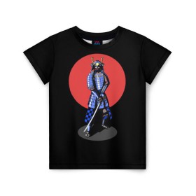 Детская футболка 3D с принтом Самурай, японское солнце в Новосибирске, 100% гипоаллергенный полиэфир | прямой крой, круглый вырез горловины, длина до линии бедер, чуть спущенное плечо, ткань немного тянется | азия | воин | катана | меч | сегун | сэнсэй | харакири | честь | японец | япония
