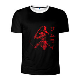 Мужская футболка 3D спортивная с принтом Японские иероглифы - самурай в Новосибирске, 100% полиэстер с улучшенными характеристиками | приталенный силуэт, круглая горловина, широкие плечи, сужается к линии бедра | азия | воин | катана | меч | сегун | сэнсэй | харакири | честь | японец | япония