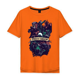 Мужская футболка хлопок Oversize с принтом Darkest Dungeon в Новосибирске, 100% хлопок | свободный крой, круглый ворот, “спинка” длиннее передней части | Тематика изображения на принте: darkest dungeon | замок | игра | логотип | рыцарь | темные подземелья | тьма | череп | чумной доктор