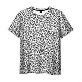 Мужская футболка 3D с принтом Узор из букв в Новосибирске, 100% полиэфир | прямой крой, круглый вырез горловины, длина до линии бедер | Тематика изображения на принте: алфавит | белый | буквы | паттерн | текстура
