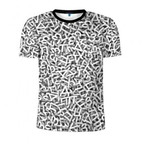 Мужская футболка 3D спортивная с принтом Узор из букв в Новосибирске, 100% полиэстер с улучшенными характеристиками | приталенный силуэт, круглая горловина, широкие плечи, сужается к линии бедра | Тематика изображения на принте: алфавит | белый | буквы | паттерн | текстура