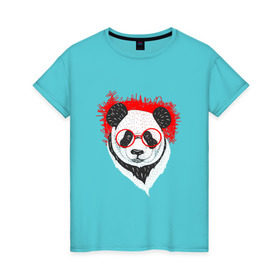 Женская футболка хлопок с принтом Умная панда в Новосибирске, 100% хлопок | прямой крой, круглый вырез горловины, длина до линии бедер, слегка спущенное плечо | Тематика изображения на принте: абстрактная | каракули | милая | очкарик | очки | панда | ручная графика | умный