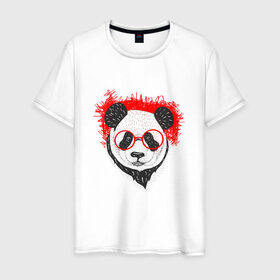 Мужская футболка хлопок с принтом Умная панда в Новосибирске, 100% хлопок | прямой крой, круглый вырез горловины, длина до линии бедер, слегка спущенное плечо. | абстрактная | каракули | милая | очкарик | очки | панда | ручная графика | умный