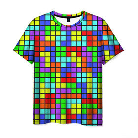 Мужская футболка 3D с принтом Тетрис в Новосибирске, 100% полиэфир | прямой крой, круглый вырез горловины, длина до линии бедер | геометрия | игра | кубики | тетрис
