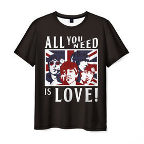 Мужская футболка 3D с принтом All You Need Is Love в Новосибирске, 100% полиэфир | прямой крой, круглый вырез горловины, длина до линии бедер | all | beatles | is | love | need | rock | you | битлз | ленон | любовь | музыка | о.м.с.к. | рок