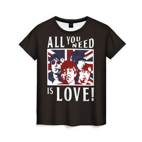 Женская футболка 3D с принтом All You Need Is Love в Новосибирске, 100% полиэфир ( синтетическое хлопкоподобное полотно) | прямой крой, круглый вырез горловины, длина до линии бедер | all | beatles | is | love | need | rock | you | битлз | ленон | любовь | музыка | о.м.с.к. | рок