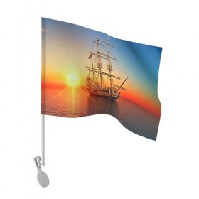 Флаг для автомобиля с принтом Фрегат в Новосибирске, 100% полиэстер | Размер: 30*21 см | 3d | blue | брызги | вмф | вода | военный | волны | исторический | капли | корабль | лето | море | моряк | океан | природа | фрегат | шторм
