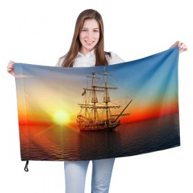 Флаг 3D с принтом Фрегат в Новосибирске, 100% полиэстер | плотность ткани — 95 г/м2, размер — 67 х 109 см. Принт наносится с одной стороны | 3d | blue | брызги | вмф | вода | военный | волны | исторический | капли | корабль | лето | море | моряк | океан | природа | фрегат | шторм