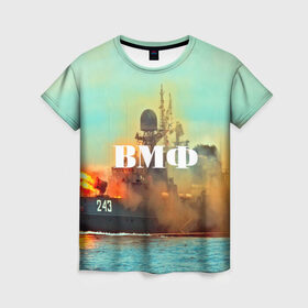 Женская футболка 3D с принтом Военный корабль в Новосибирске, 100% полиэфир ( синтетическое хлопкоподобное полотно) | прямой крой, круглый вырез горловины, длина до линии бедер | 3d | blue | боевой | брызги | вмф | вода | военный | волны | исторический | капли | корабль | лето | море | моряк | океан | природа | ракеты | силовые структуры | шторм