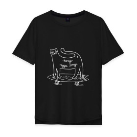 Мужская футболка хлопок Oversize с принтом Кот скейтер в Новосибирске, 100% хлопок | свободный крой, круглый ворот, “спинка” длиннее передней части | cat | sk8 | skate | кот | кошка | лонгборд | скейт