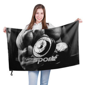 Флаг 3D с принтом Гиря и мышцы в Новосибирске, 100% полиэстер | плотность ткани — 95 г/м2, размер — 67 х 109 см. Принт наносится с одной стороны | crossfit | атлетика | гантель | качалка | качок | кроссфит | мускулы | мышцы | сила | спортсмен | тяжелая