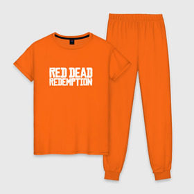 Женская пижама хлопок с принтом RDR в Новосибирске, 100% хлопок | брюки и футболка прямого кроя, без карманов, на брюках мягкая резинка на поясе и по низу штанин | rdr | rdr2 | red dead redemption