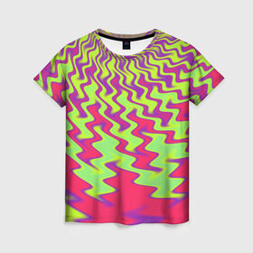 Женская футболка 3D с принтом Абстрактные завихрения в Новосибирске, 100% полиэфир ( синтетическое хлопкоподобное полотно) | прямой крой, круглый вырез горловины, длина до линии бедер | кислотный | психоделика | яркий
