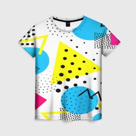 Женская футболка 3D с принтом Стильная геометрия в Новосибирске, 100% полиэфир ( синтетическое хлопкоподобное полотно) | прямой крой, круглый вырез горловины, длина до линии бедер | 3d | geometry | pop art | triangle | абстракция | другие | поп арт | яркие