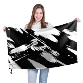 Флаг 3D с принтом Чёрно-белый в Новосибирске, 100% полиэстер | плотность ткани — 95 г/м2, размер — 67 х 109 см. Принт наносится с одной стороны | watercolor | абстракция красок | акварель | брызги красок | живопись | картина | краска | потертость красок | размытые краски | текстуры | художник | черно белый | яркие | яркие краски