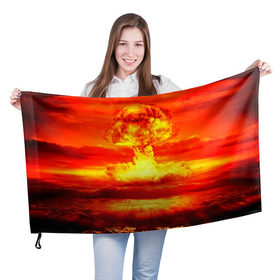 Флаг 3D с принтом Ядерный взрыв в Новосибирске, 100% полиэстер | плотность ткани — 95 г/м2, размер — 67 х 109 см. Принт наносится с одной стороны | взрыв | гриб | огонь