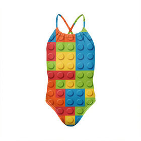 Детский купальник 3D с принтом Лего в Новосибирске, Полиэстер 85%, Спандекс 15% | Слитный крой, подклад по переду изделия, узкие бретели | lego | tetris | детальки | лего | разноцветные