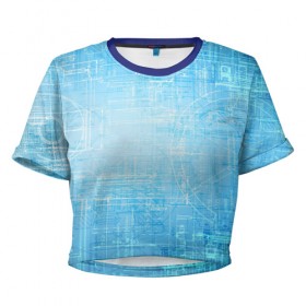Женская футболка 3D укороченная с принтом Сеть в Новосибирске, 100% полиэстер | круглая горловина, длина футболки до линии талии, рукава с отворотами | игры | инженер | интернет | хайтек | чертёж | электричество