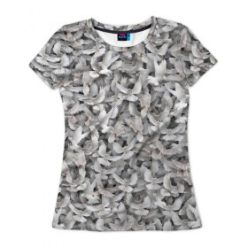 Женская футболка 3D с принтом Белые голуби в Новосибирске, 100% полиэфир ( синтетическое хлопкоподобное полотно) | прямой крой, круглый вырез горловины, длина до линии бедер | белый | гллубь | паттерн | птицы | птички | свдебный | свдьба | стая | текстура