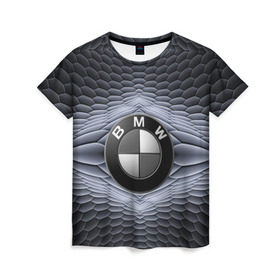 Женская футболка 3D с принтом BMW шестигранный фон в Новосибирске, 100% полиэфир ( синтетическое хлопкоподобное полотно) | прямой крой, круглый вырез горловины, длина до линии бедер | bmw | авто | автомобиль | блатная | бмв | бумер | бэха | геометрия | иномарка | концерн | красивая | марка немецкая | машина | прикольная | пузыри | расцветка | солдат | тачила | форм | шестигранники