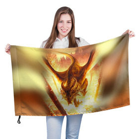 Флаг 3D с принтом Дракон в Новосибирске, 100% полиэстер | плотность ткани — 95 г/м2, размер — 67 х 109 см. Принт наносится с одной стороны | Тематика изображения на принте: gwent | witcher | ведьмак | гвинт | геральт | дракон