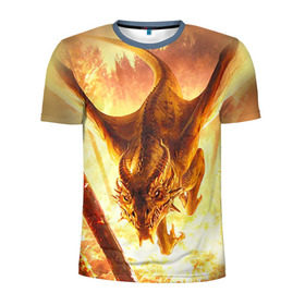 Мужская футболка 3D спортивная с принтом Дракон в Новосибирске, 100% полиэстер с улучшенными характеристиками | приталенный силуэт, круглая горловина, широкие плечи, сужается к линии бедра | gwent | witcher | ведьмак | гвинт | геральт | дракон