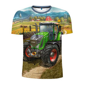 Мужская футболка 3D спортивная с принтом Farming simulator 2 в Новосибирске, 100% полиэстер с улучшенными характеристиками | приталенный силуэт, круглая горловина, широкие плечи, сужается к линии бедра | farming | simulator | трактор | фермер