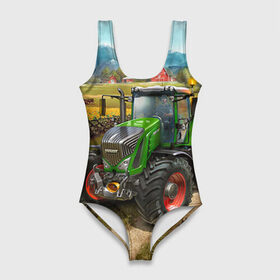 Купальник-боди 3D с принтом Farming simulator 2 в Новосибирске, 82% полиэстер, 18% эластан | Круглая горловина, круглый вырез на спине | farming | simulator | трактор | фермер