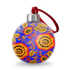 Ёлочный шар с принтом Хохломской узор в Новосибирске, Пластик | Диаметр: 77 мм | 3d | арт | другие | листья | прикольные | узоры | хохлома | цветные | цветы | яркие