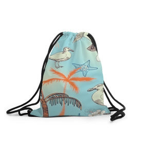 Рюкзак-мешок 3D с принтом Морской стиль в Новосибирске, 100% полиэстер | плотность ткани — 200 г/м2, размер — 35 х 45 см; лямки — толстые шнурки, застежка на шнуровке, без карманов и подкладки | арт | море | пальмы | природа | птицы | цветные | цветы | чайки | яркие