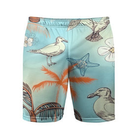 Мужские шорты 3D спортивные с принтом Морской стиль в Новосибирске,  |  | арт | море | пальмы | природа | птицы | цветные | цветы | чайки | яркие