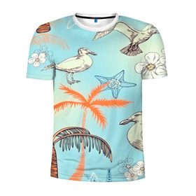 Мужская футболка 3D спортивная с принтом Морской стиль в Новосибирске, 100% полиэстер с улучшенными характеристиками | приталенный силуэт, круглая горловина, широкие плечи, сужается к линии бедра | арт | море | пальмы | природа | птицы | цветные | цветы | чайки | яркие