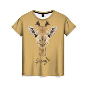 Женская футболка 3D с принтом Жираф в Новосибирске, 100% полиэфир ( синтетическое хлопкоподобное полотно) | прямой крой, круглый вырез горловины, длина до линии бедер | giraffe | арт | жираф | зоопарк | рафик