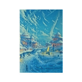 Обложка для паспорта матовая кожа с принтом Зимний городок в Новосибирске, натуральная матовая кожа | размер 19,3 х 13,7 см; прозрачные пластиковые крепления | Тематика изображения на принте: ночь | пейзаж | снег