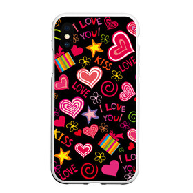 Чехол для iPhone XS Max матовый с принтом Love в Новосибирске, Силикон | Область печати: задняя сторона чехла, без боковых панелей | Тематика изображения на принте: kiss | love | звезды | любовь | подарок | поцелуй | сердце | цветы