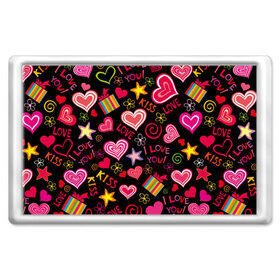 Магнит 45*70 с принтом Love в Новосибирске, Пластик | Размер: 78*52 мм; Размер печати: 70*45 | kiss | love | звезды | любовь | подарок | поцелуй | сердце | цветы