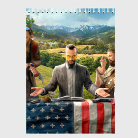 Скетчбук с принтом Far Cry 5 в Новосибирске, 100% бумага
 | 48 листов, плотность листов — 100 г/м2, плотность картонной обложки — 250 г/м2. Листы скреплены сверху удобной пружинной спиралью | farcry | фар край | фаркрай