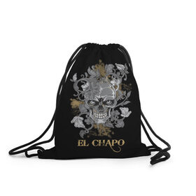 Рюкзак-мешок 3D с принтом El Chapo в Новосибирске, 100% полиэстер | плотность ткани — 200 г/м2, размер — 35 х 45 см; лямки — толстые шнурки, застежка на шнуровке, без карманов и подкладки | el chapo | глаза | скелет | тату | цветы | череп