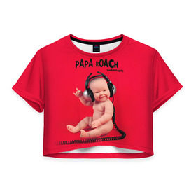 Женская футболка 3D укороченная с принтом Paparoach 7 в Новосибирске, 100% полиэстер | круглая горловина, длина футболки до линии талии, рукава с отворотами | papa roach | roach | папа роач | папароач | папароч | роач | роч