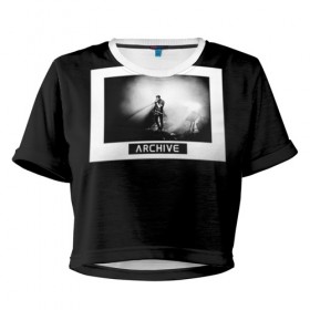 Женская футболка 3D укороченная с принтом ARCHIVE в Новосибирске, 100% полиэстер | круглая горловина, длина футболки до линии талии, рукава с отворотами | 